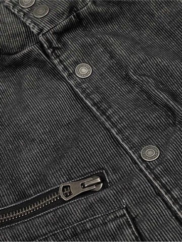 Embroidered Distressed Cropped Denim Biker Jacket