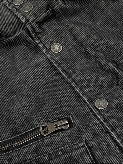 Embroidered Distressed Cropped Denim Biker Jacket