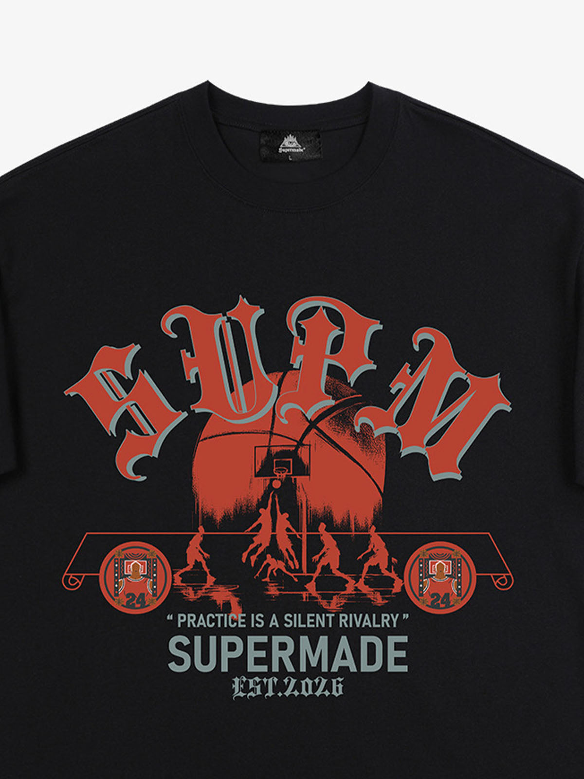 thesupermade-Cotton Basketball Graphic T-Shirt with "Practice Is A Silent Rivalry" Print and Oversized Fit 