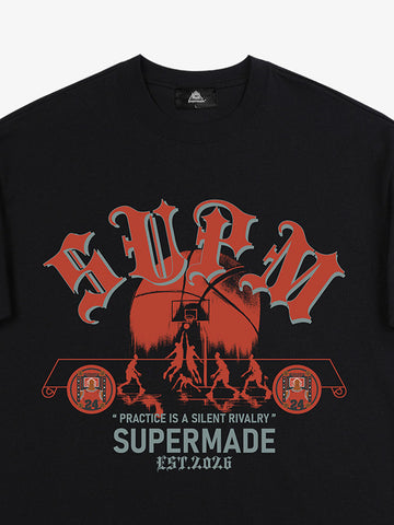 thesupermade-Cotton Basketball Graphic T-Shirt with "Practice Is A Silent Rivalry" Print and Oversized Fit 