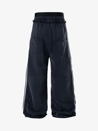 Rebel Studded Wide-Leg Layered Sweatpants 