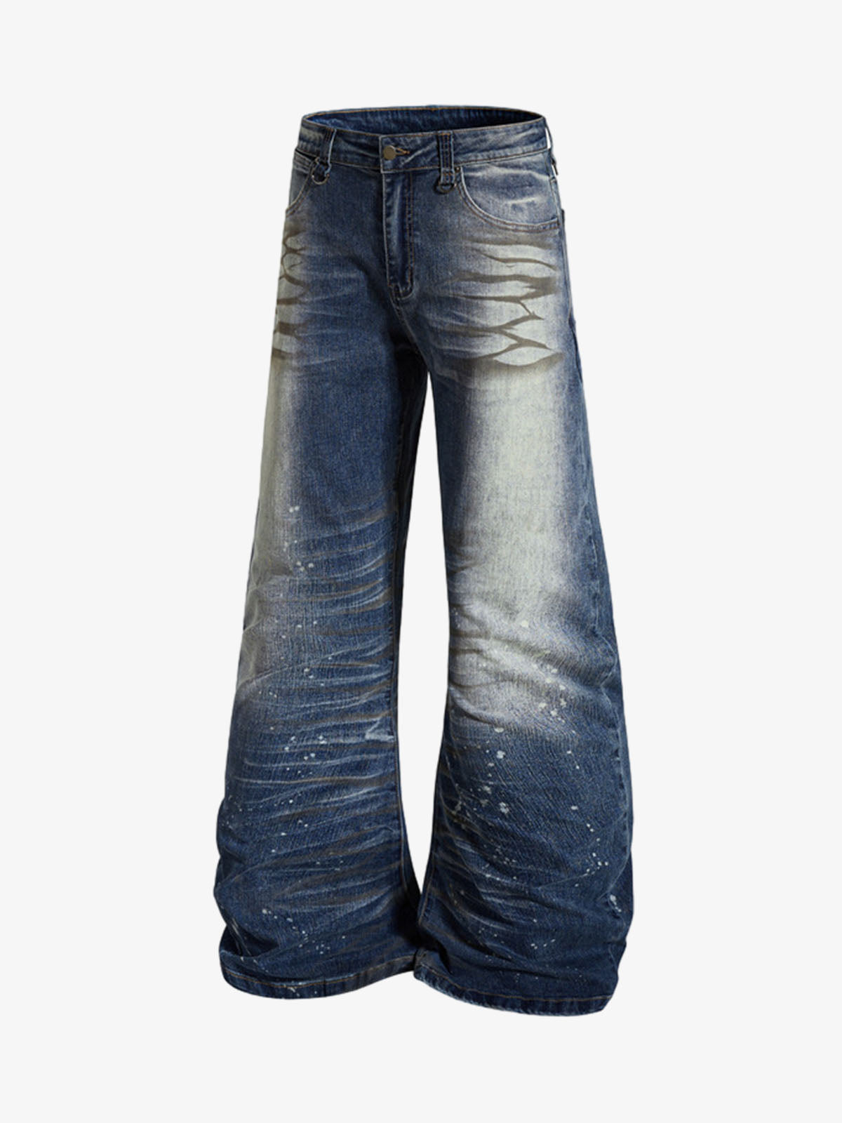 Distressed Washed Paint Splatter Wide Leg Jeans 