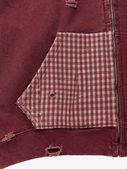 Plaid Paneled Distressed Cropped Zip Hoodie
