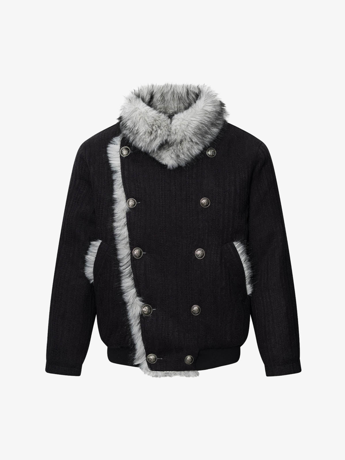 Striped Faux-Fur Collar Puffer Coat