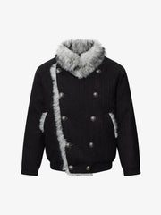 Striped Faux-Fur Collar Puffer Coat
