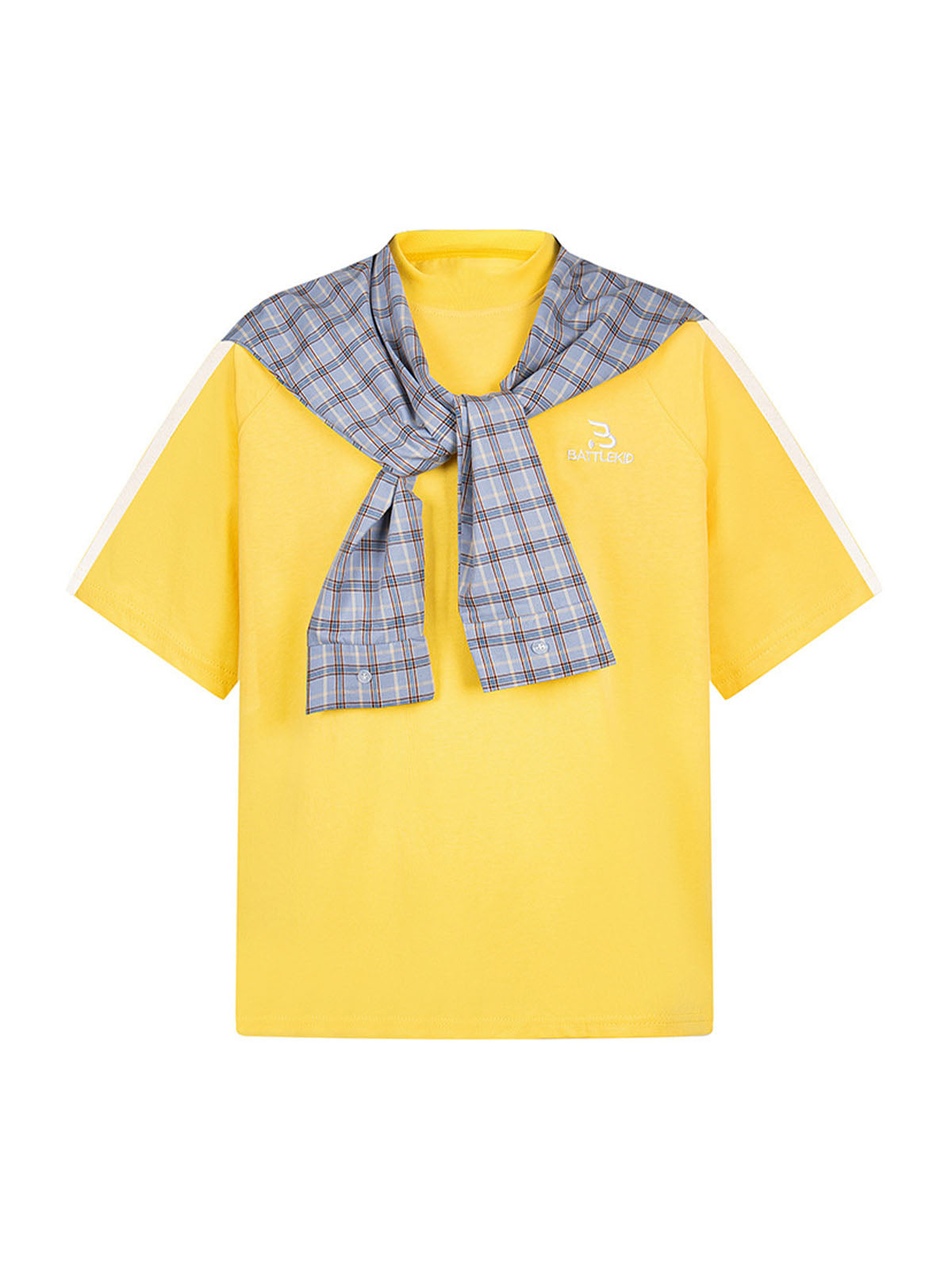 Plaid Patch Knotted Scarf T-Shirt 