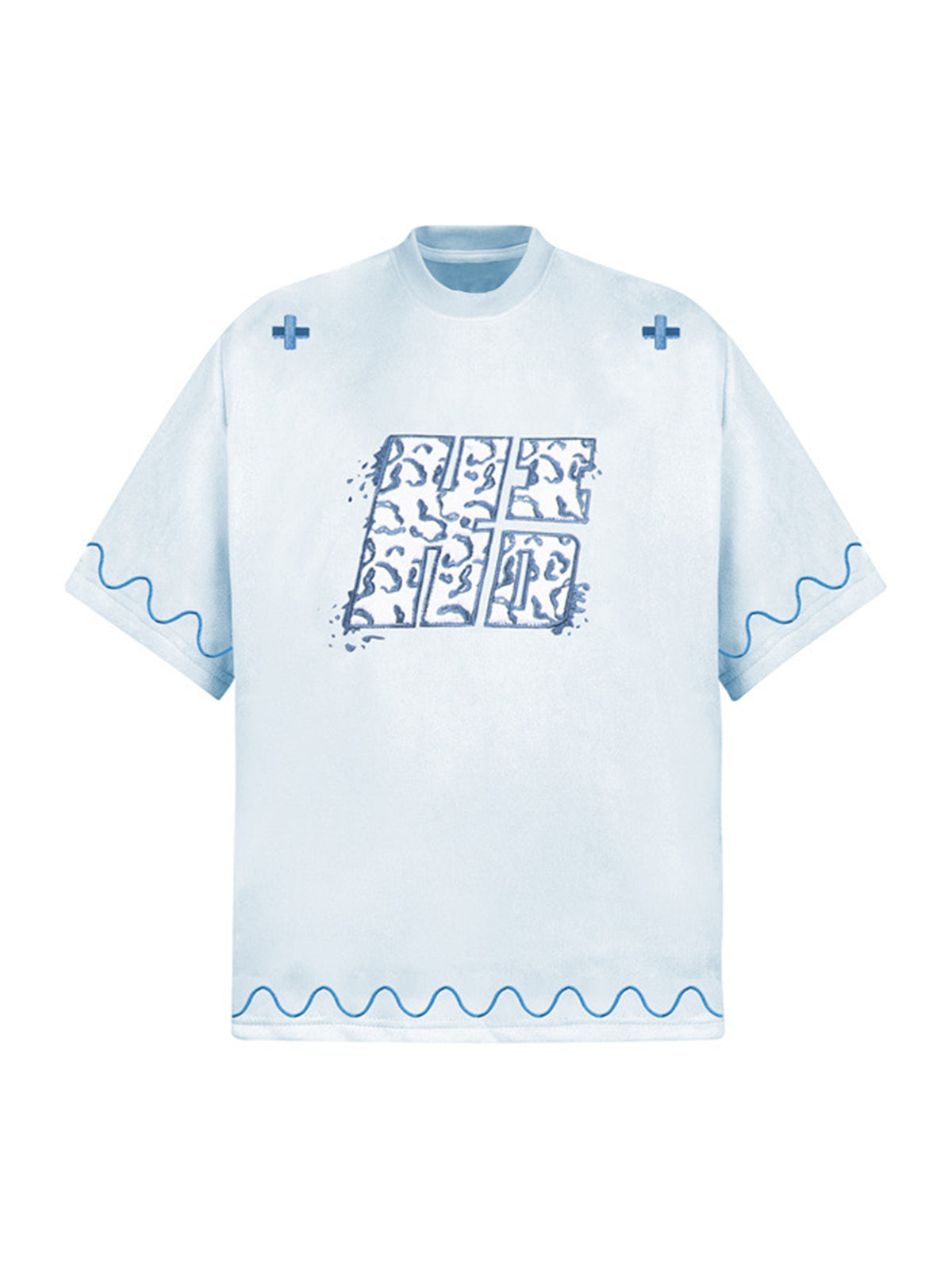 Cross and Wave Print T-Shirt 