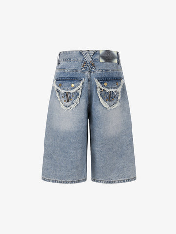 Studded Raw Edge Pocket Jorts