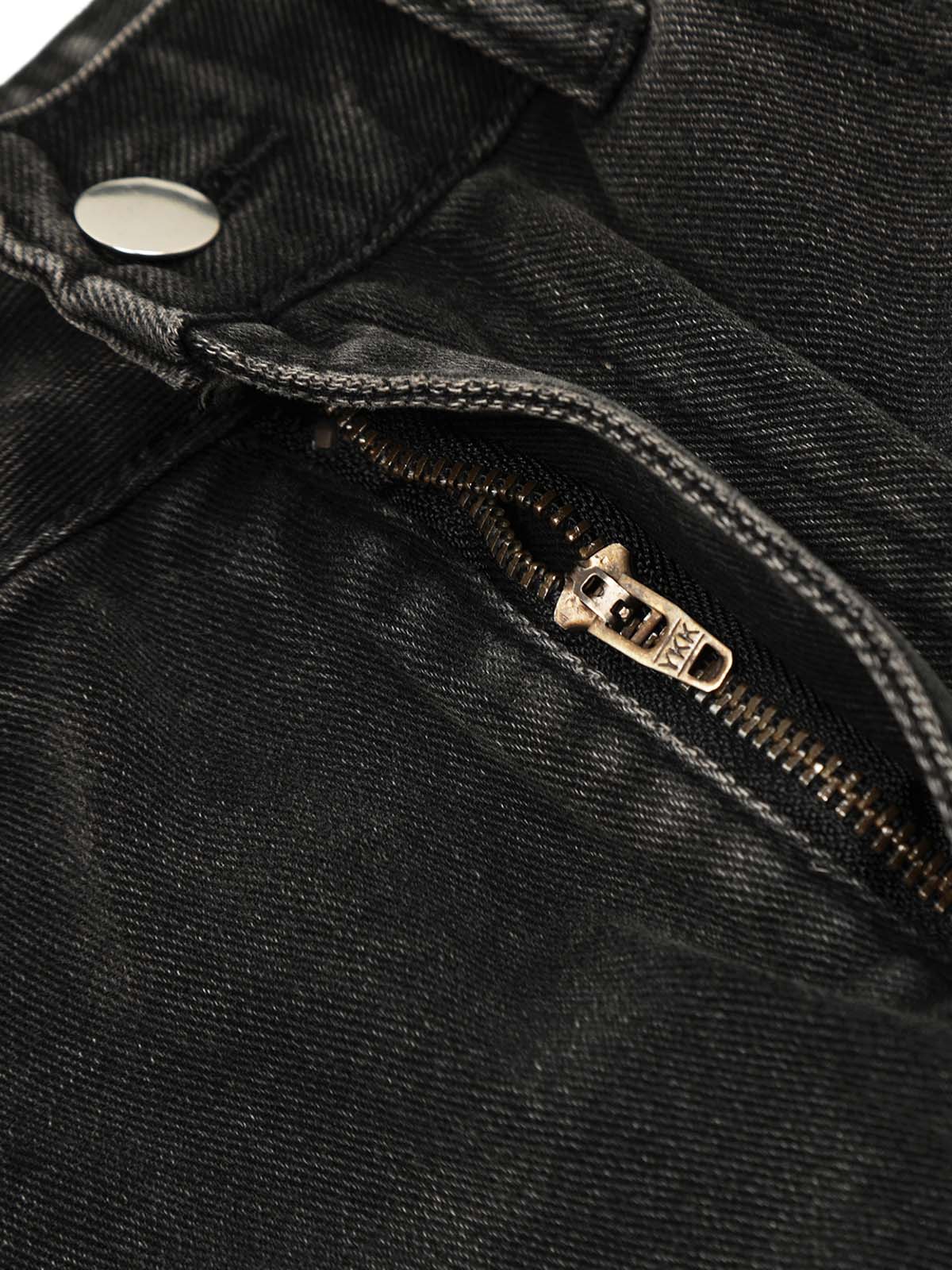 Washed Distressed Multi-pocket Straight Cargo Jeans 