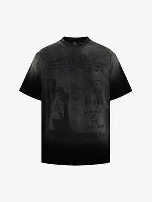 Cotton Oversized Graphic T-Shirt with Punk Rock Print and Vintage Wash Effect 