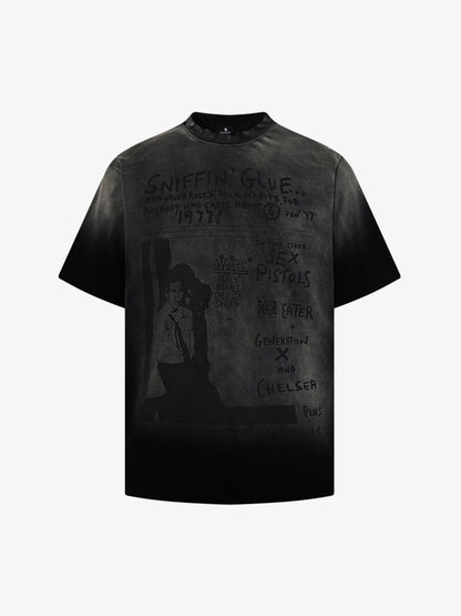 Cotton Oversized Graphic T-Shirt with Punk Rock Print and Vintage Wash Effect 