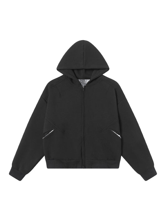 Retro Plaid Lining Zip Up Hooded Sweatshirt 