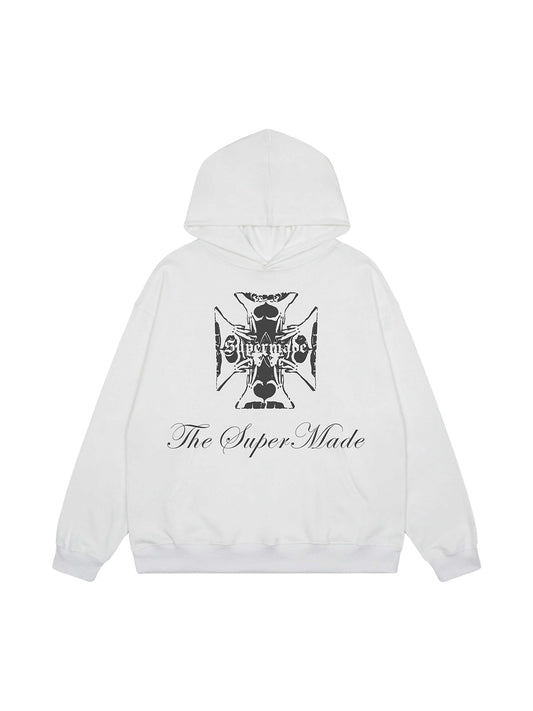 Street Cross Letters Print Hoodie 