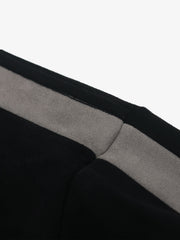 Faux Suede Paneled Embroidered Long Sleeve Tee