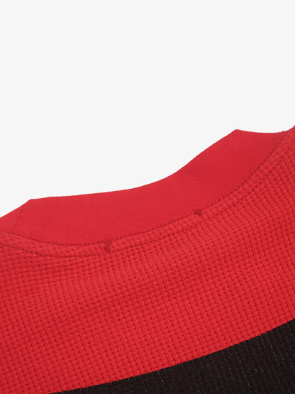 Red Waffle-Knit Cotton Blend Oversized T-Shirt with Bold Iron Cross Graphic Print