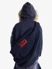 333 Embroidered Fleece Multi-Pocket Hobo Bag