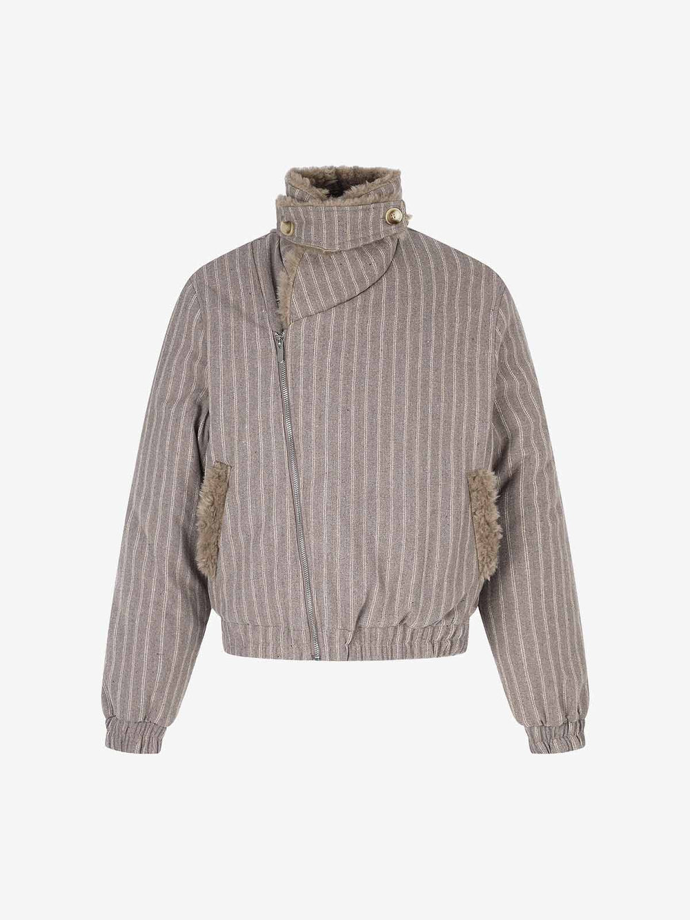 Striped Stand-Collar Padded Coat