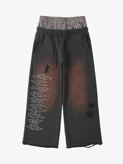 Supermade Vintage Distressed Print Patchwork Sweatshirt Set 