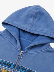 Party Red Lips Distressed Cracked-Print Zip Hoodie