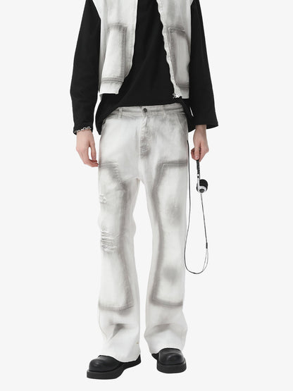 Denim Wide Leg Cropped Pants with White Stripe Design High Waist Fashion Trousers for Women 