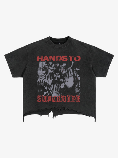 Graphic Brushed Distressed Cropped Tee