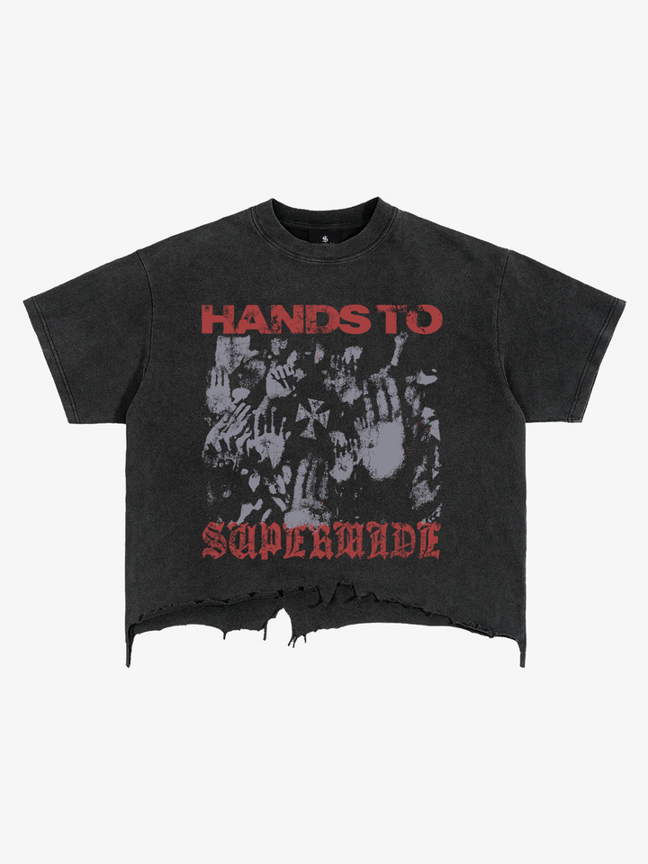 Graphic Brushed Distressed Cropped Tee