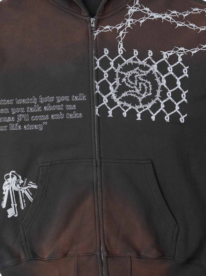 Supermade Vintage Distressed Print Patchwork Sweatshirt Set 