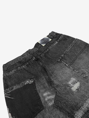 3D-printed Distressed Digital Print Cleanfit Straight Leg Jeans