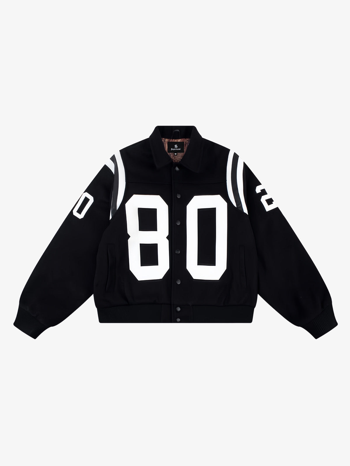 Cotton Blend 80 Number Baseball Jacket Men's Casual Sporty Varsity Coat with Ribbed Cuffs and Hem 