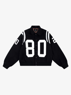 Cotton Blend 80 Number Baseball Jacket Men's Casual Sporty Varsity Coat with Ribbed Cuffs and Hem 