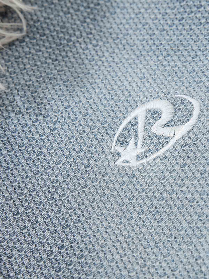 Washed Embroidered Fur-Lined Denim Bomber Jacket