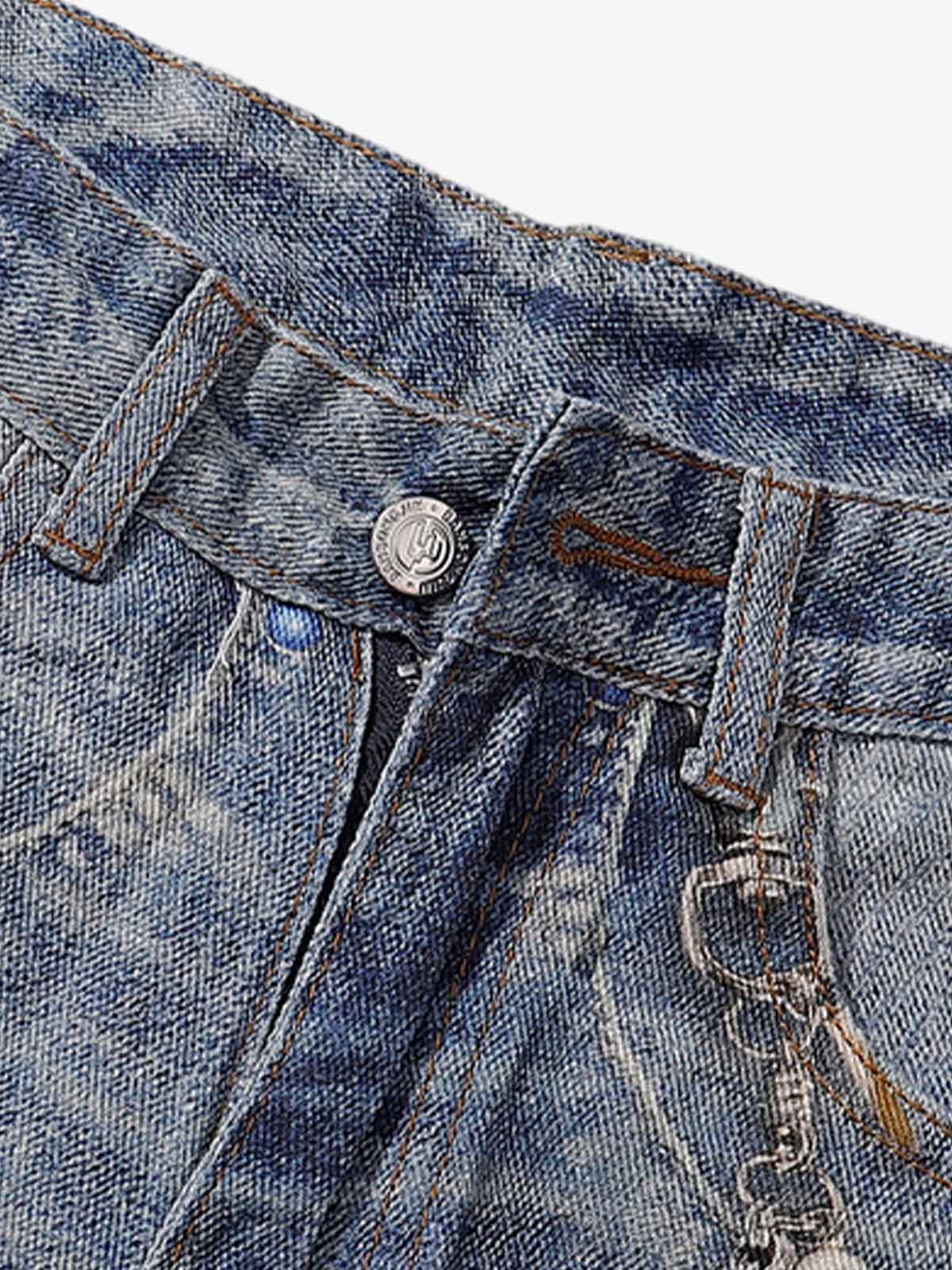 Street Chain Pendant Deconstructed Jeans 