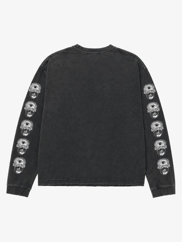 Skull Girl Graphic Washed Cropped Long Sleeve Tee