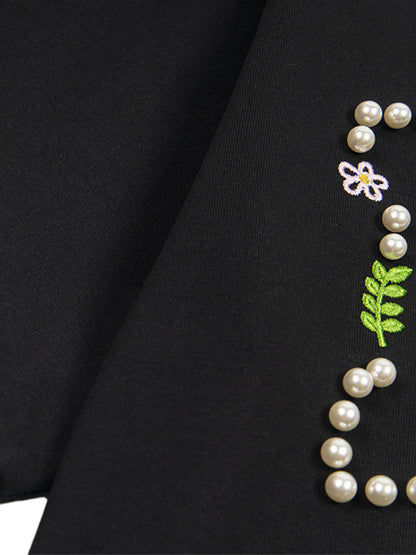 Oversized Embroidered Floral Letter T-Shirt 