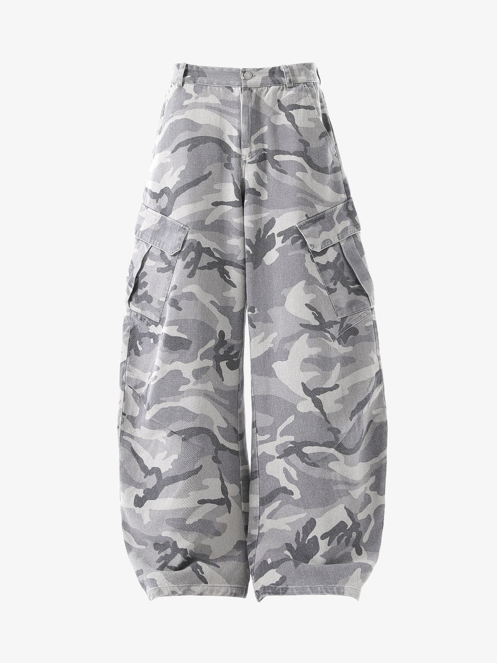 Snow Camouflage Machete Wide-Leg Cargo Barrel Pants - 2548 