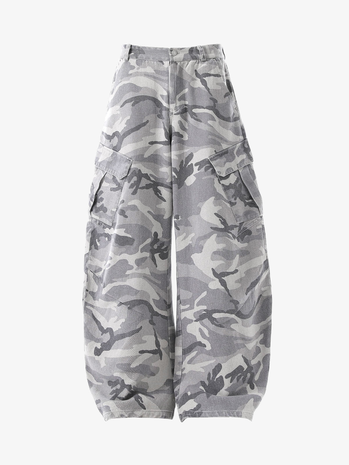 Snow Camouflage Machete Wide-Leg Cargo Barrel Pants - 2548 
