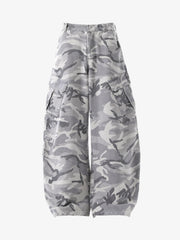 Snow Camouflage Machete Wide-Leg Cargo Barrel Pants - 2548 
