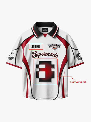 Retro Japanese-Style Red & White Pixel Print Custom Jersey Set