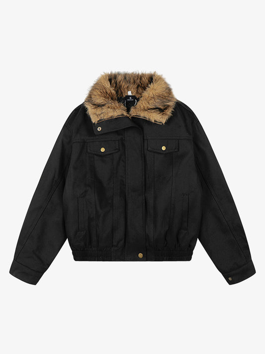 Stylish Unisex Bomber Jacket with Detachable Faux Fur Collar - Perfect for Casual and Trendy Looks 