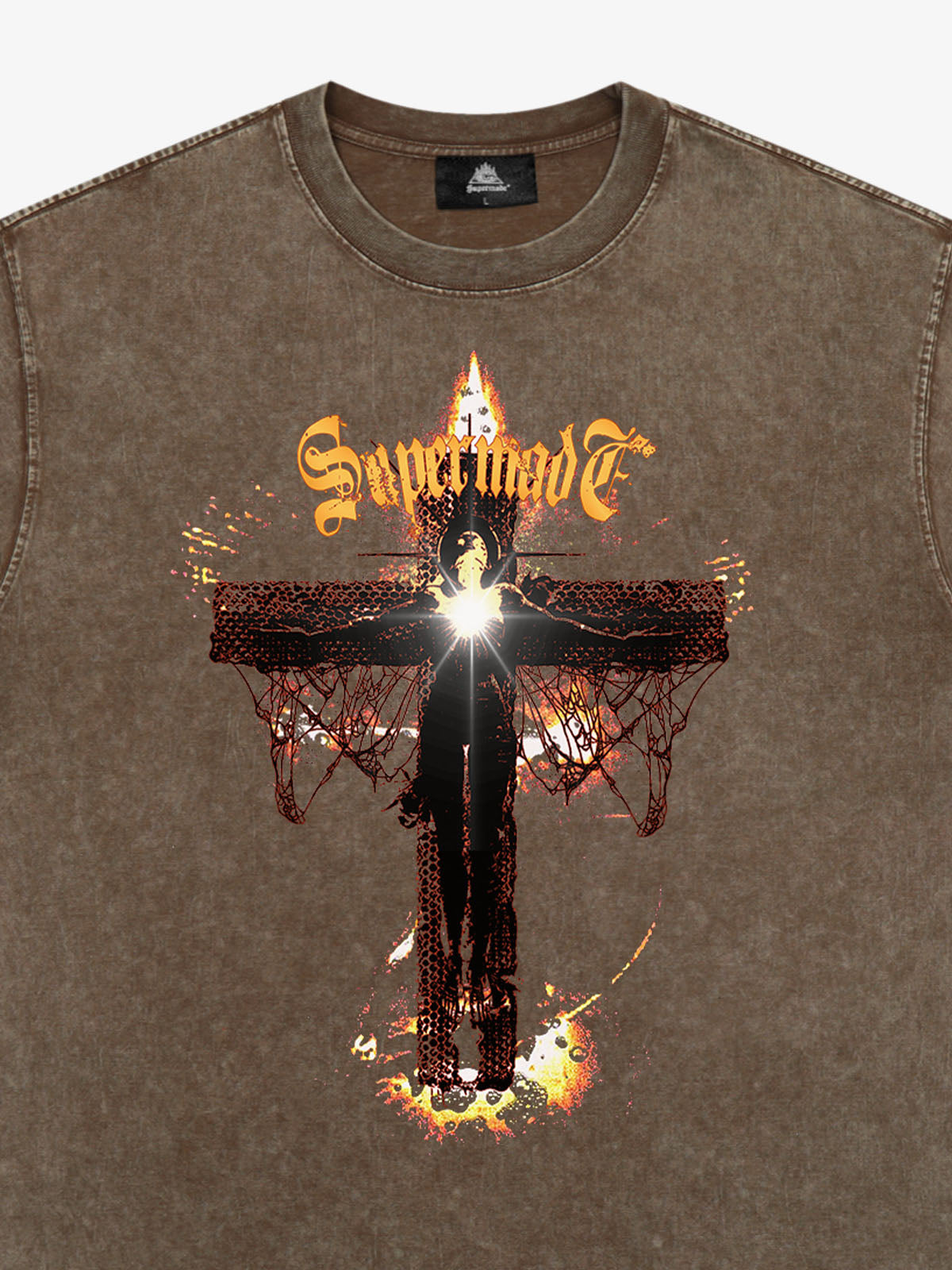 THE SUPERMADE Gothic Flame Cross Graphic T-Shirt for Bold Statement Wear 