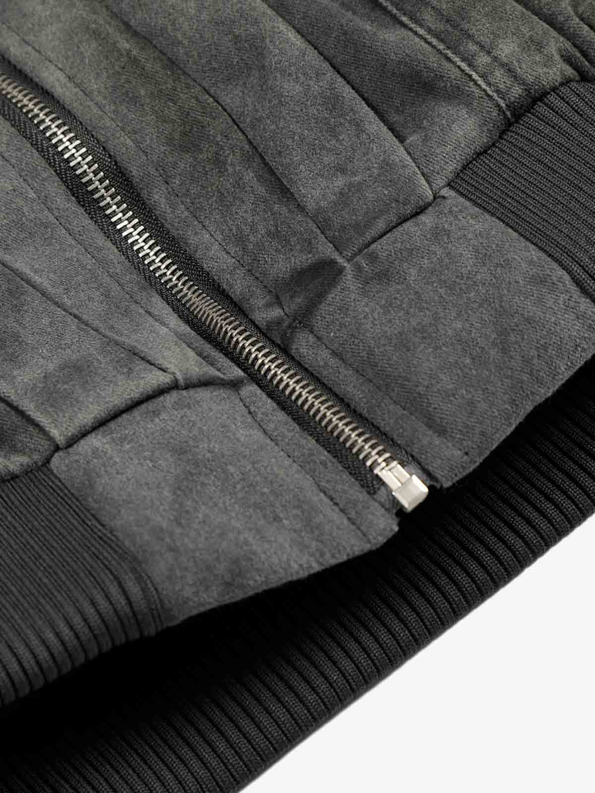 Vintage Distressed Pleated Shearling Collar Fleece Jacket 