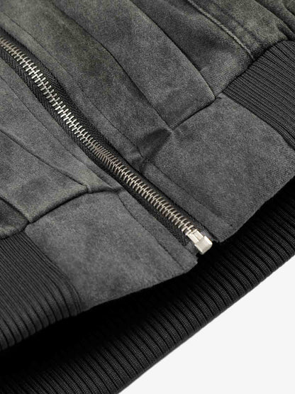 Vintage Distressed Pleated Shearling Collar Fleece Jacket 