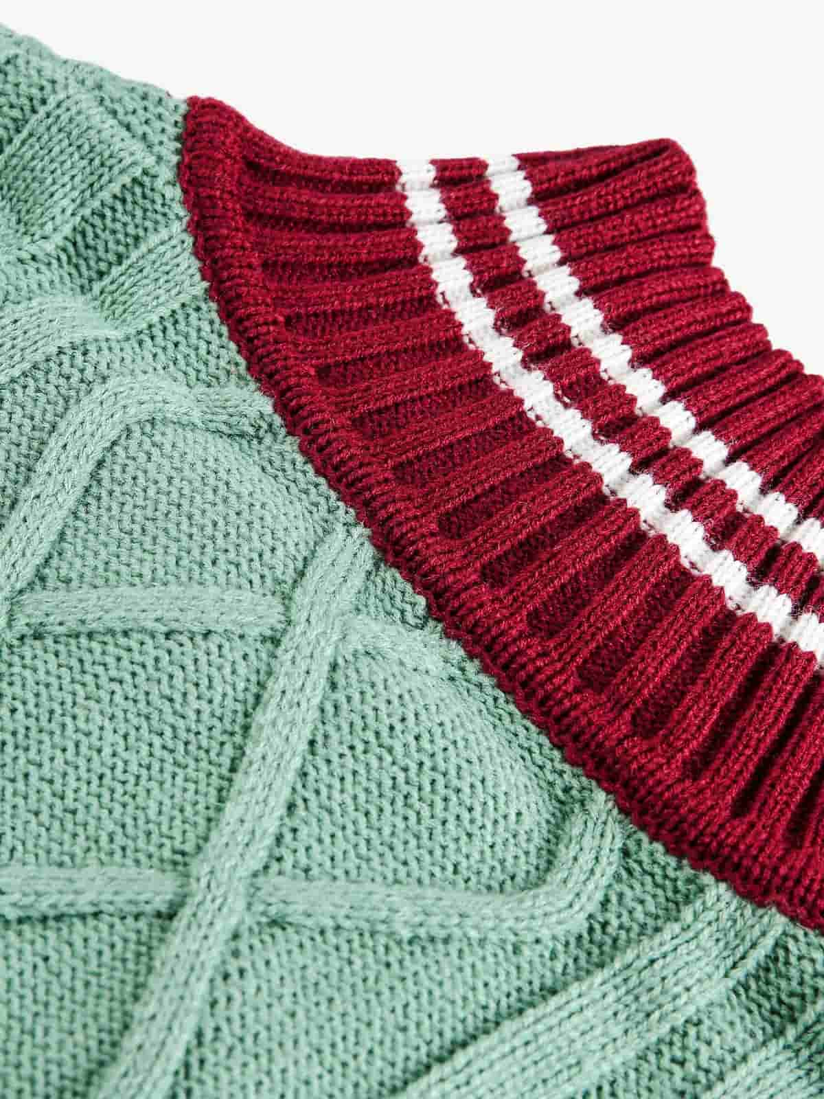 Thesupermade American Retro Contrast Color Design High Collar Knitted Sweater Cardigan 