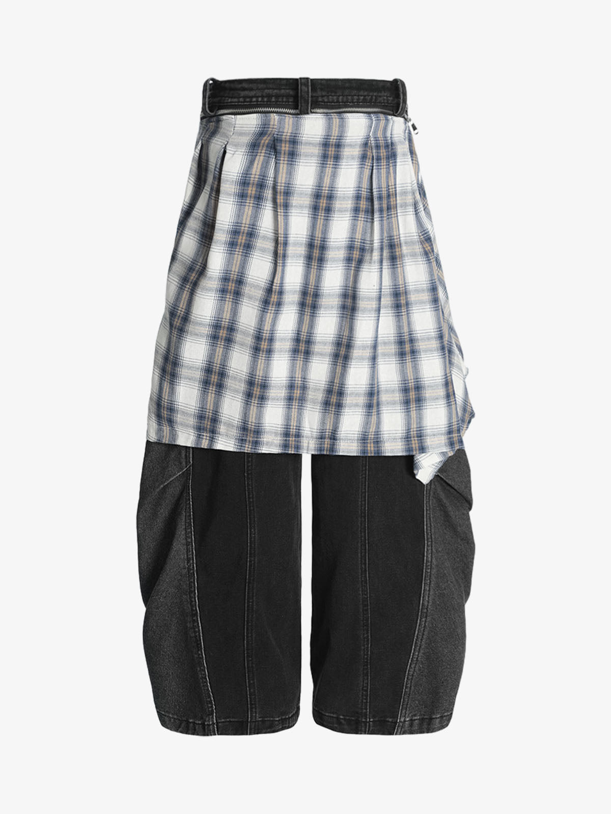 Denim Faux Two-piece Plaid Detachable Scimitar Jeans - 2435 