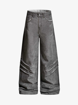 Washed Pleated Wide-Leg Jeans 