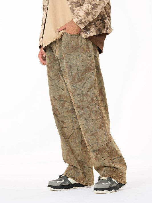 Unique Wide-Leg Denim Pants with Artistic Spider Design for Fashion Lovers 