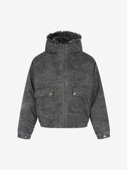Distressed Faux-Fur Trim Hooded Utility Coat