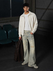 Distressed Button Fly Bootcut Jeans