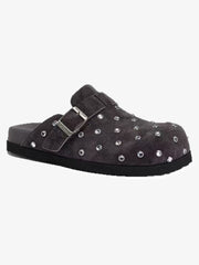 Studded Suede Adjustable Buckle Strap Slippers