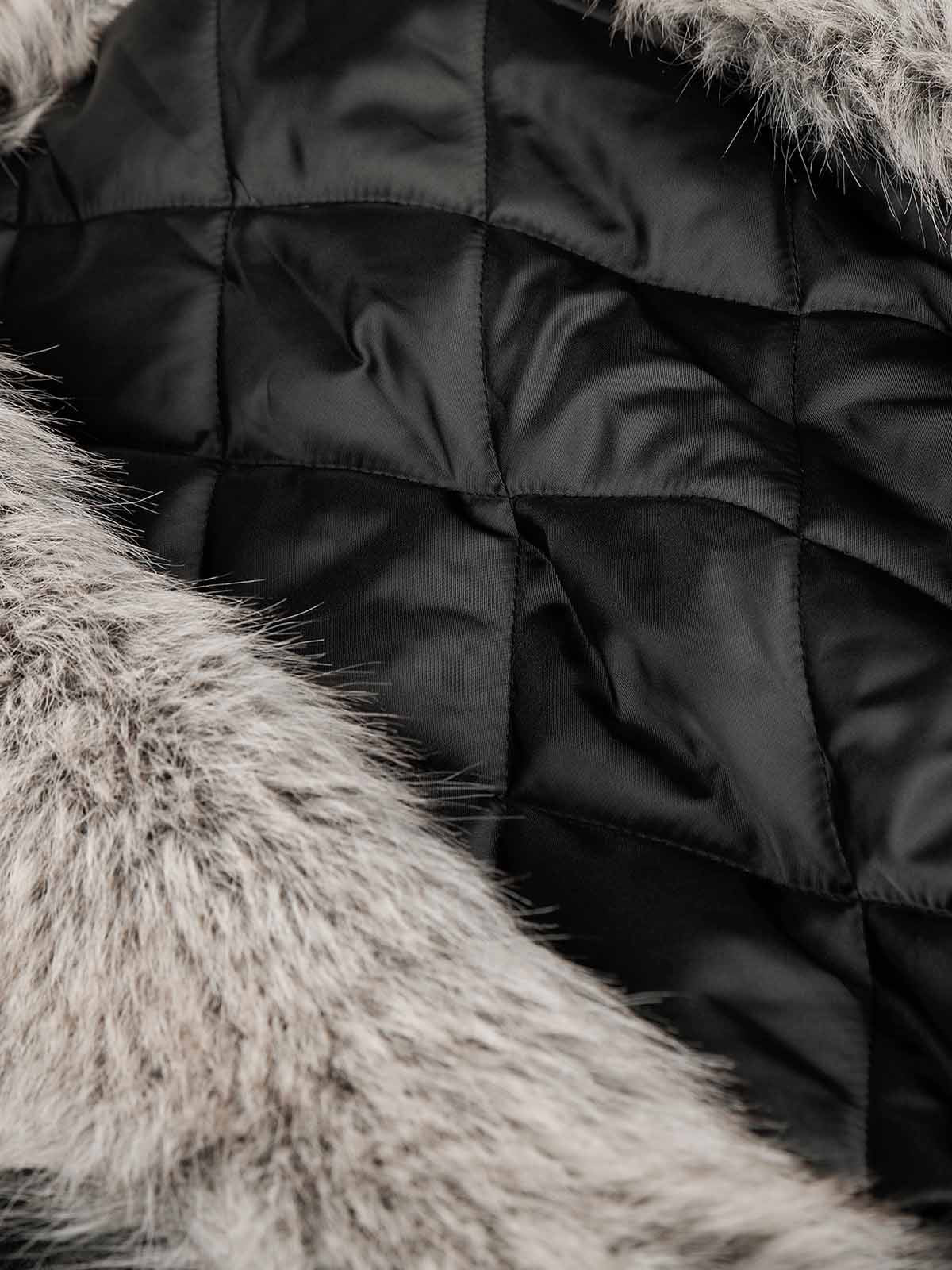 Oversized Faux-Fur Collar Distressed Bomber Coat